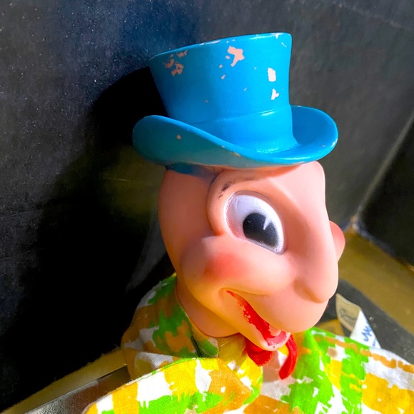 WALT DISNEY VTG 60s PINOCCHIO JIMINY CRICKET HAND PUPPET RUBBER HEAD & SQUEEKER - Picture 4 of 14